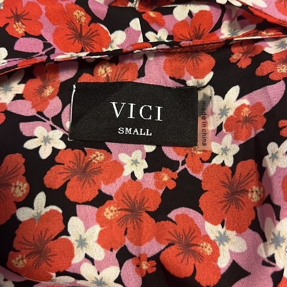 VICI Floral Long Sleeved Ruffle Spring Mini Dress w Red, White & Pink Flowers S - Picture 5 of 9